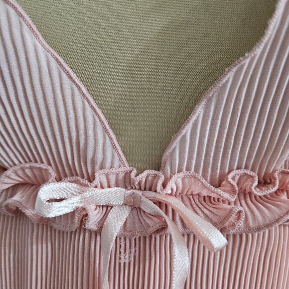 Vintage Pink Accordion Pleated Plunge V NecklineThin Strap Nightie Babydoll Y2K - Picture 8 of 12